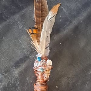 New small travel crystal and feather smoke fan.